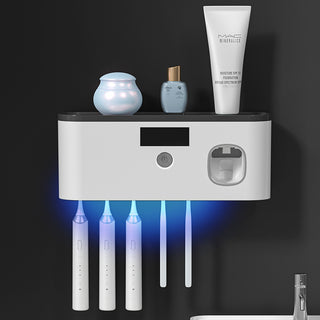 AlphaHeim UV Sterilization Toothbrush Holder Toothbrush Sterilizer Punch-free  with Toothpaste Squeezer USB Charging Bathroom Storage Rack - My Store