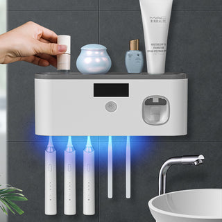 AlphaHeim UV Sterilization Toothbrush Holder Toothbrush Sterilizer Punch-free  with Toothpaste Squeezer USB Charging Bathroom Storage Rack - My Store