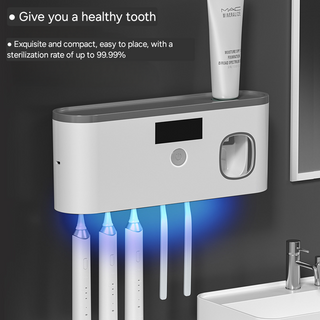 AlphaHeim UV Sterilization Toothbrush Holder Toothbrush Sterilizer Punch-free  with Toothpaste Squeezer USB Charging Bathroom Storage Rack - My Store