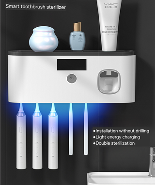 AlphaHeim UV Sterilization Toothbrush Holder Toothbrush Sterilizer Punch-free  with Toothpaste Squeezer USB Charging Bathroom Storage Rack - My Store